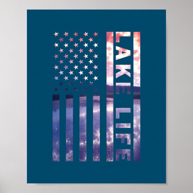 Lake Life American Flag Dock Sunset Wakeboarder Poster (Vorne)