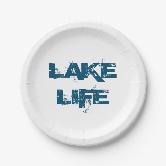 Lake Life Blue Typografie Pappteller (Vorderseite)