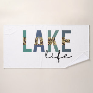 Lake Life Cheetah Print Typografy Badehandtuch