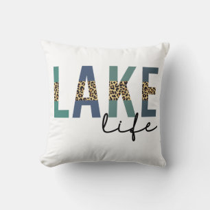 Lake Life Cheetah Print Typografy Kissen