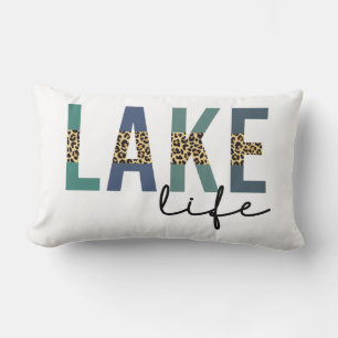 Lake Life Cheetah Print Typografy Lendenkissen