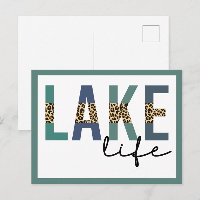 Lake Life Cheetah Print Typografy Postkarte (Vorne/Hinten)