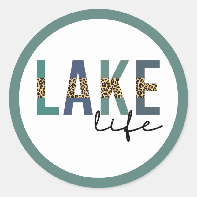 Lake Life Cheetah Print Typografy Runder Aufkleber (Vorderseite)