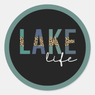Lake Life Cheetah Print Typografy Runder Aufkleber