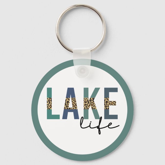 Lake Life Cheetah Print Typografy Schlüsselanhänger (Vorderseite)