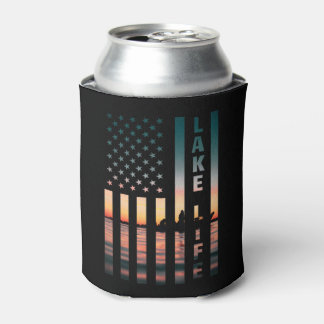 Lake Life Fisherman Sunset American Flag Bass Fish Dosenkühler