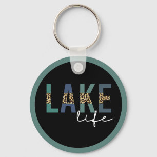Lake Life Happy Place Cheetah Print Typography Schlüsselanhänger