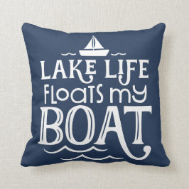 Lake Life schwimmt mein Boot Blue Kissen