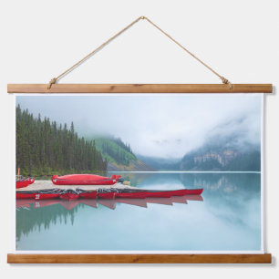 Lake Louise Landschaft Aussicht mit Roten Kanus Wandteppich Mit Holzrahmen