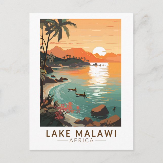 Lake Malawi Africa Sunset Travel Art Vintag Postkarte (Vorderseite)