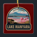 Lake Manyara Nationalpark Tansania Vintag Reisen Keramikornament<br><div class="desc">Lake Manyara Vektorgrafik Design. Der Lake Manyara Nationalpark besticht durch einen flachen, alkalischen See, der über eine Million Flamingos anlockt.</div>