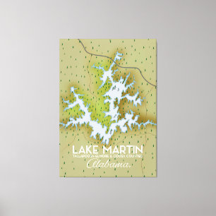Lake Martin Alabama Reiseplakat Karte. Leinwanddruck