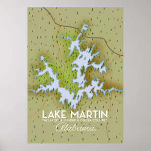 Lake Martin Alabama Reiseplakat Karte. Poster