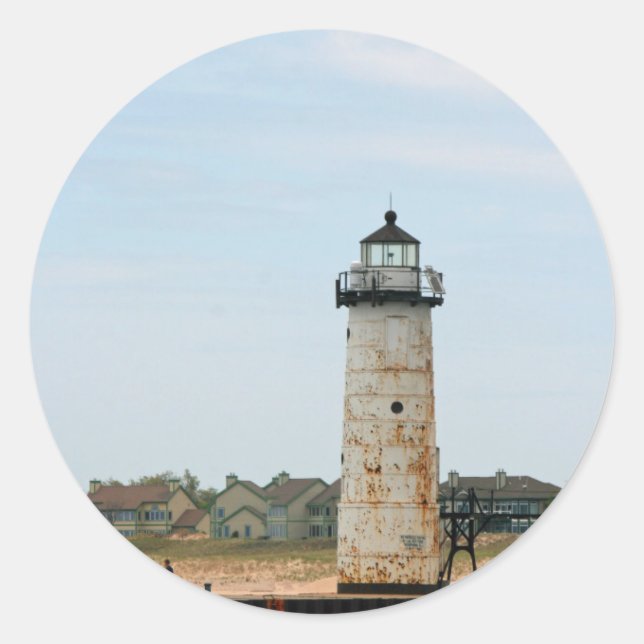 Lake Michigan Lighthouse Runder Aufkleber (Vorderseite)