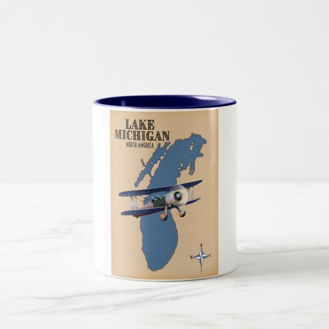 Lake Michigan North America Karte Zweifarbige Tasse (Mittel)