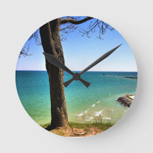 Lake Michigan, Port Washington, WI Runde Wanduhr