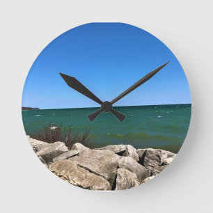 Lake Michigan, Port Washington, WI Runde Wanduhr