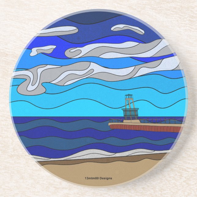 Lake Michigan - Sandstein-Achterbahn Getränkeuntersetzer (Vorne)