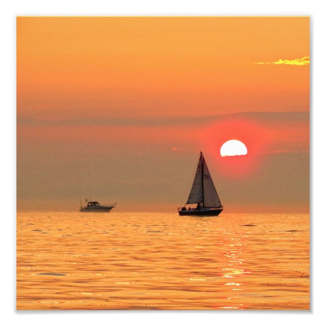 Lake Michigan Sunset and Boats Fotodruck (Vorne)