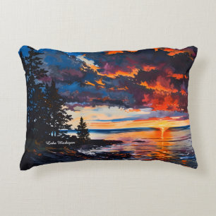 Lake Michigan Sunset Nature Landschaftsbild Dekokissen
