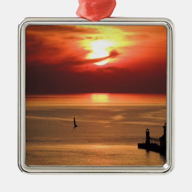 Lake Michigan Sunset Silbernes Ornament (Vorne)