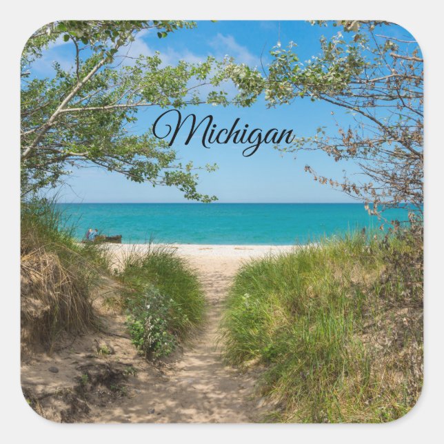 Lake Michigan Tranquility Quadratischer Aufkleber (Vorderseite)