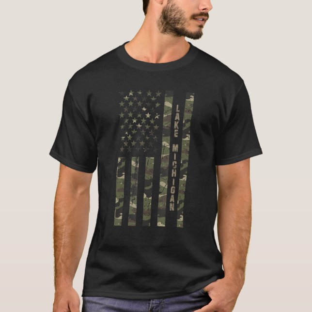Lake Michigan United Staaten Distressive Camouflag T-Shirt (Vorderseite)