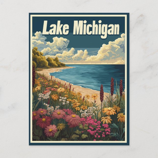 Lake Michigan Vintage Postkarte (Vorderseite)