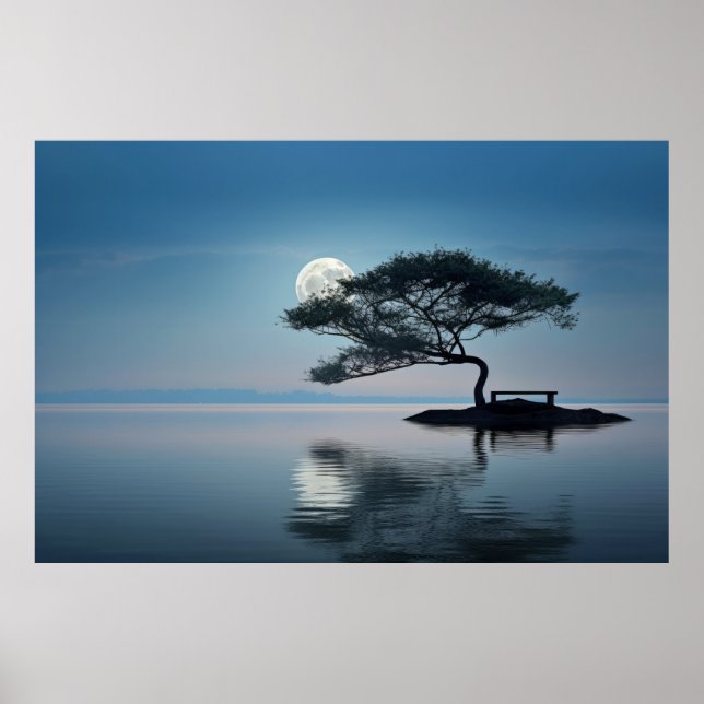 Lake Mist Moon Leicht ruhig Friedlich Poster (Vorne)