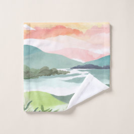 Lake Morning Sunrise | Watercolor Nature Waschlappen