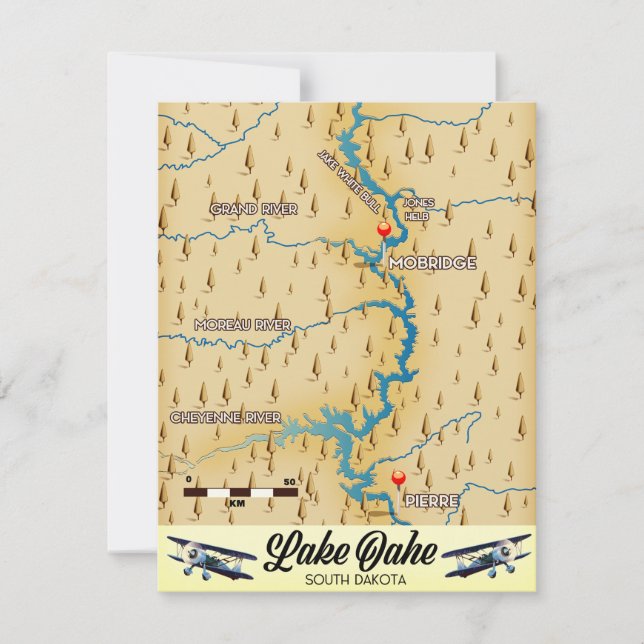 Lake Oahe South Dakota Karte (Vorderseite)