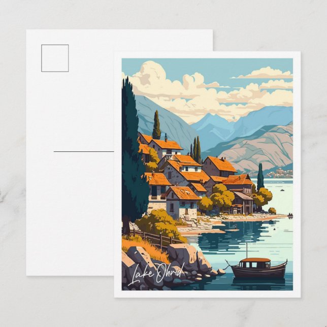 Lake Ohrid Travel Vintage Abbildung Postkarte (Vorne/Hinten)