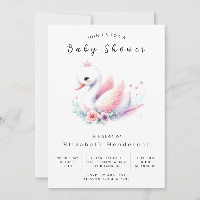 Lake Online Swan Baby Dusche Einladung (Vorderseite)