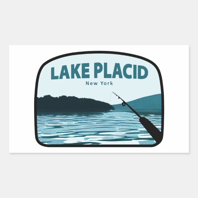 Lake Placid New York Fishing Rod Rechteckiger Aufkleber (Vorderseite)