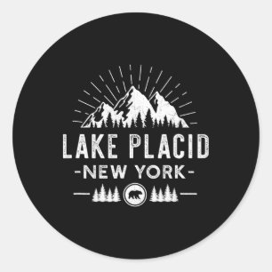 Lake Placid New York - Mountain Skiing Wanderfisch Runder Aufkleber