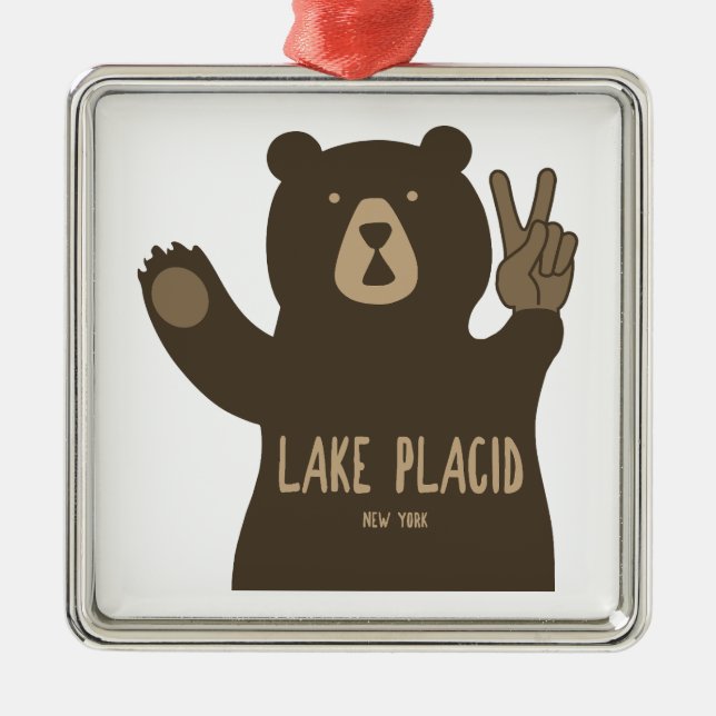 Lake Placid New York Peace Bear Ornament Aus Metall (Vorne)