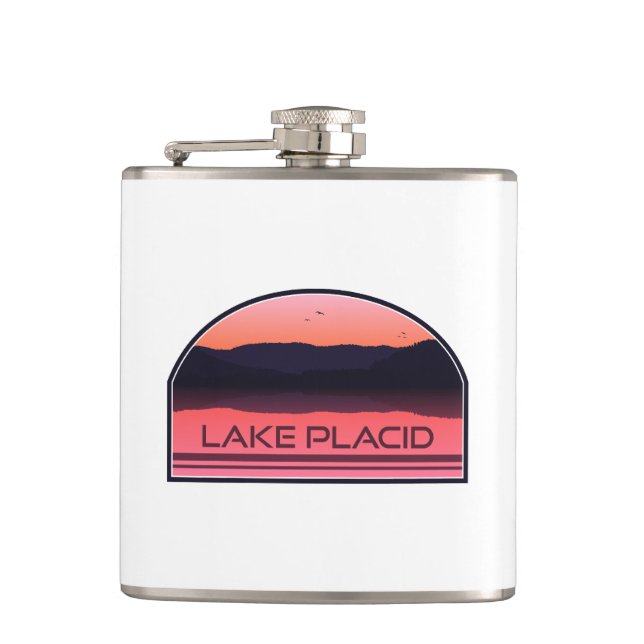 Lake Placid New York Red Sunrise Flachmann (Vorderseite)