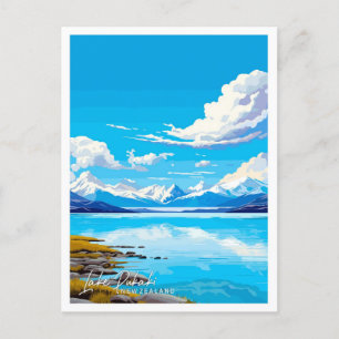Lake Pukaki Neuseeland Reise Illustration Postkarte