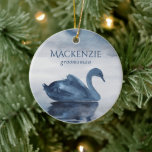 Lake Reflections | Dusty Blue Swan Groomsman Keramik Ornament<br><div class="desc">Thank your bridal party for helping you through your big day in style! Muted, dark, and moody hand-painted lake swan keepsake gift theme in soft dusty navy blue with a graceful swan and smoky early morning fog. From the "Reflections" collection, this watercolor design was inspired by the tranquil quiet time...</div>