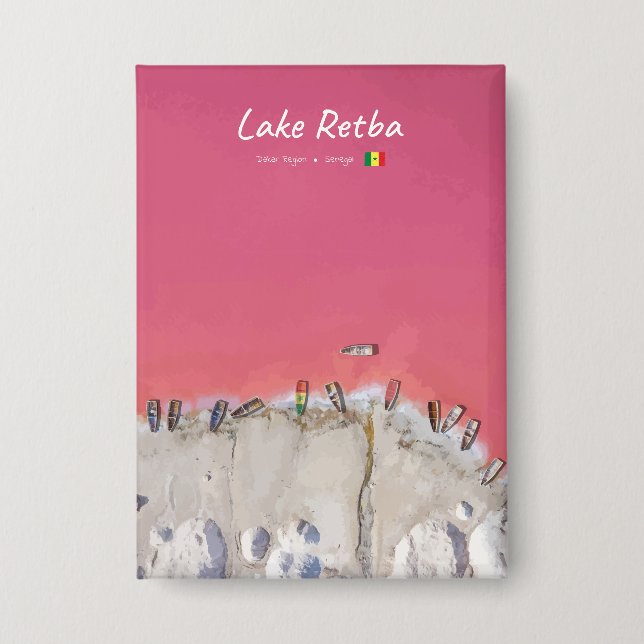 Lake Retba, Senegal - Rosa See Boote Button (Vorderseite)