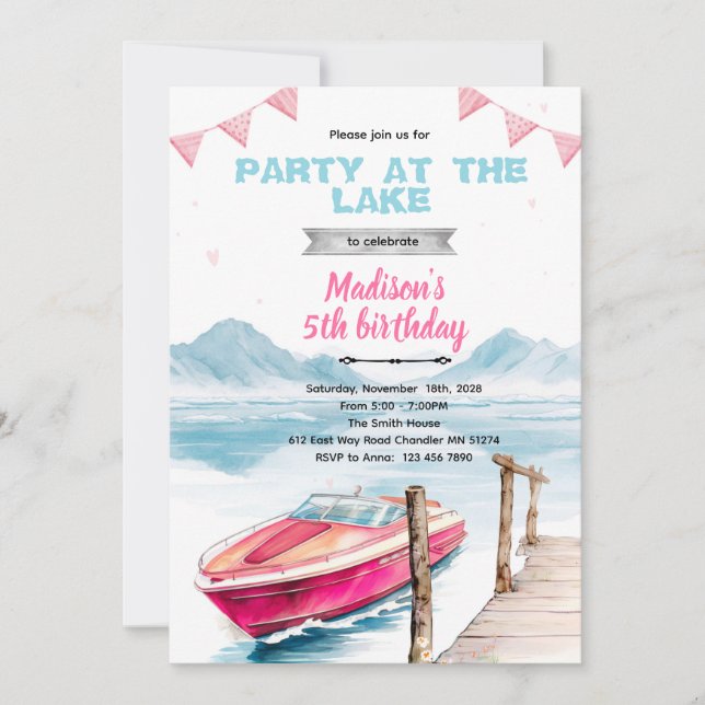 Lake speed boat girl invitation (Devant)