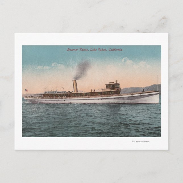 Lake Tahoe, CA - Steamer Tahoe Large Wood Ship Postkarte (Vorderseite)