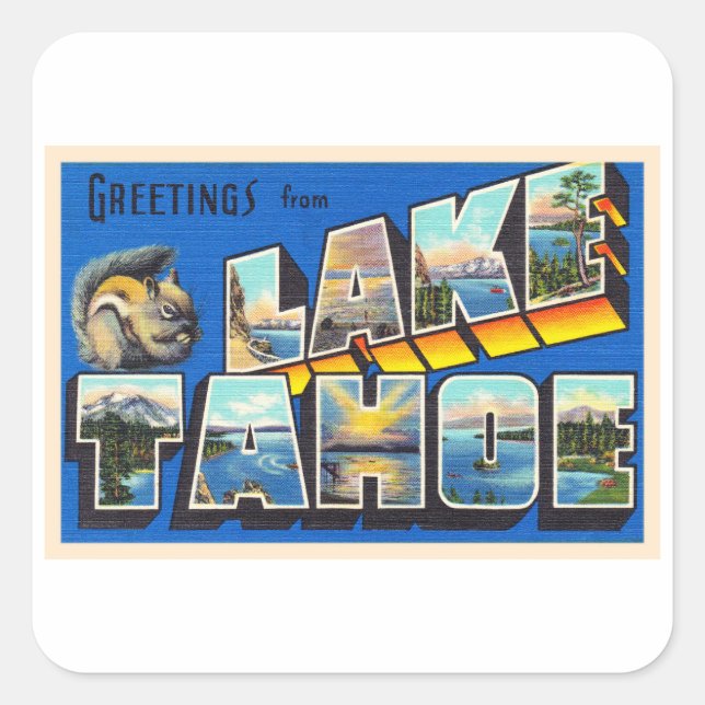 Lake Tahoe California CA Large Letter Postcard Quadratischer Aufkleber (Vorderseite)