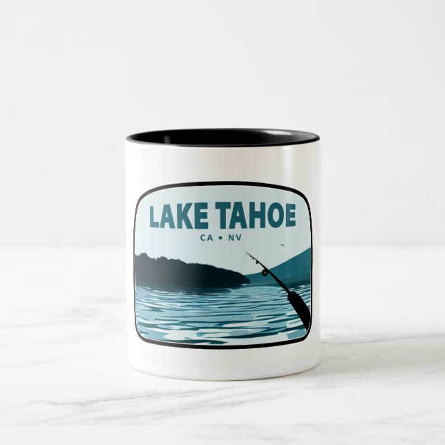 Lake Tahoe California Nevada Angelrute Zweifarbige Tasse (Mittel)