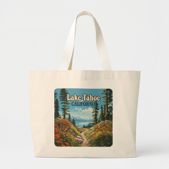 Lake Tahoe California Nevada Retro Travel Jumbo Stoffbeutel (Vorne)