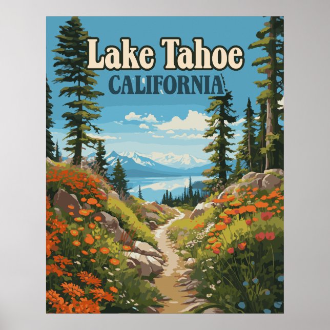 Lake Tahoe California Nevada Retro Travel Poster (Vorne)