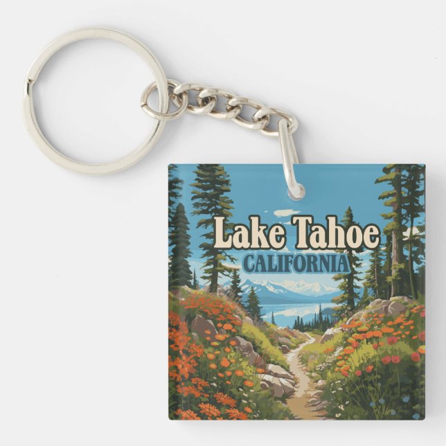 Lake Tahoe California Nevada Retro Travel Schlüsselanhänger (Vorderseite)