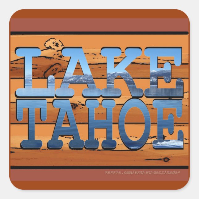 Lake Tahoe California rustikales Baumstamm landsch Quadratischer Aufkleber (Vorderseite)