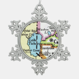 Lake Tahoe, Carson City Map Weihnachtsschmuck Schneeflocken Zinn-Ornament