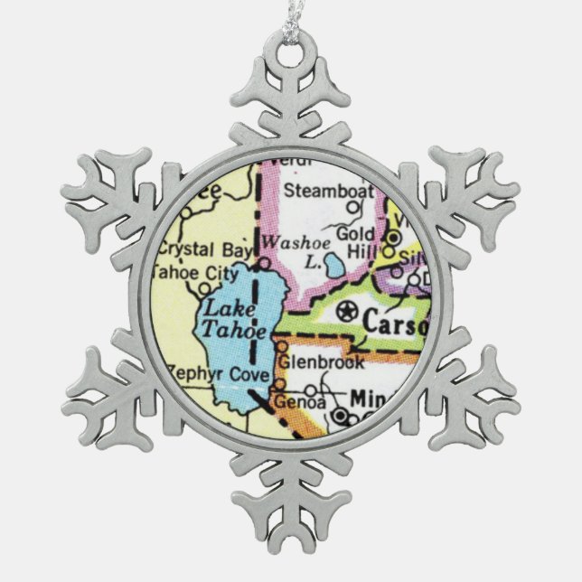 Lake Tahoe, Carson City Map Weihnachtsschmuck Schneeflocken Zinn-Ornament (Vorderseite)